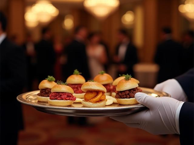Gourmet canapés beautifully arranged at an annual banking gala, The Ritz-Carlton
