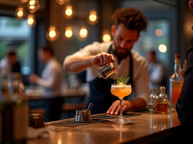 Professional staff serving artisanal cocktails at a corporate reception